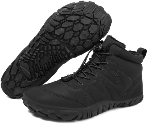 Hike Winter Footwear Barefoot Shoes Women Men, Autumn Winter Waterproof Wide Toe Box Barefoot Shoes Walking Boots (Black-2, Adult, Women, 9.5, Numeric, US Footwear Size System, Wide)