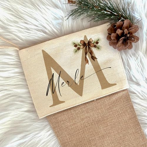 Manufaktur Liebevoll I Nikolausstrumpf Nikolausstiefel personalisiert Kinder Erwachsene Weihnachtsstrumpf Name Weihnachtsstiefel Nikolaussocke Mädchen Jungen Monogramm (Merle)