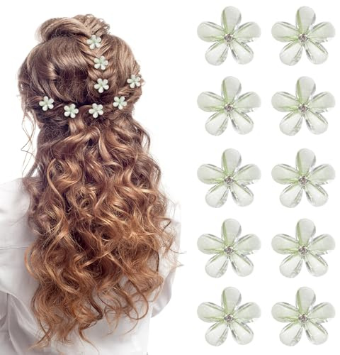 10 Stück kleine Haarspangen, Mini-Blumen-Haarspangen, kleine Blumenspangen, rutschfeste grüne Haarspangen, Haarspangen für Mädchen und Frauen für den Alltag, Party, Hochzeit, Frisurenzubehör