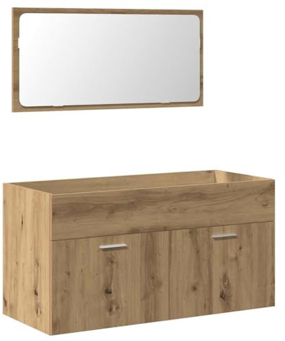 vidaXL Mueble de baño con Espejo de Madera ingeniería Roble Artesanal, Armario de baño, Armario para Lavabo, Armario tocador, Muebles de baño