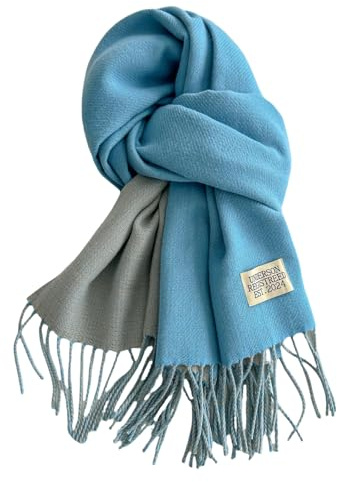QDLTGBD Schal Herbst- Und Winterschal Für Frauen Einfacher Zweifarbiger Nachahmung Kaschmirschal Warm Dicke Dicke Lange Quastenhalsschal-blau-200cm