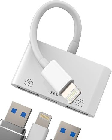 Adaptador Lightning macho a doble USB hembra (2 en 1) para iPhone 14 13 OTG 3.0 Cable adaptador certificado para Apple MFI Carga Cable Jack Para iPad USB-A Teclado Puerto Digital Cámara Foto Archivos