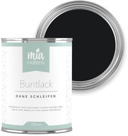 miafarben Buntlack ohne Schleifen matt 750ml (Tiefes Nachtschwarz) | Möbelfarbe, Möbellack für Holz, Metall und Kunststoff, hochdeckend und wasserbasiert, für innen und außen