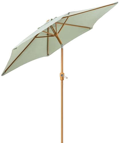 CHRISTOW 2.4m Tilting Garden Parasol with Crank Handle, 38mm Steel Pole, Wood Effect Finish, Outdoor Sunshade Umbrella, Heavy Duty Polyester, UV30+ Sun Protection, Water Resistant, Vent (Sage Green)