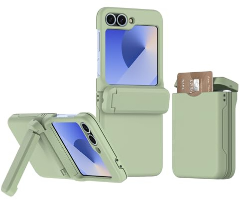 Asuwish Phone Case for Samsung Galaxy Z Flip 6 5G 2024 Cover and Accessories Card Holder Slot Stand Kickstand Cell Silicone Slim Hybrid Dual Layer Protective ZFlip6 Z6 G Flip6 6Z Women Men Green