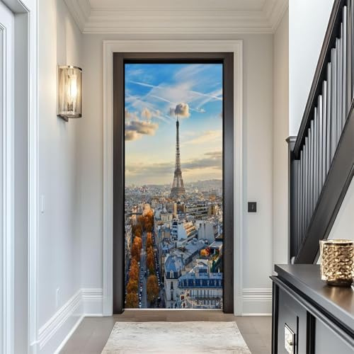 Türbekleben Paris Türtapete, Selbstklebend TürPoster Paris Frankreich Türbilder, 3D Fototapete Türfolie Poster Tapete Türaufkleber Tür Tapeten 77 x 200 cm q.6283