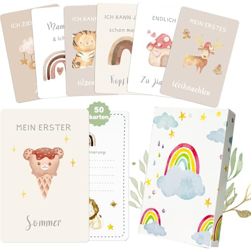 50 tarjetas de hitos para bebé de 1 a 12 meses, tarjetas fotográficas para bebés, niñas y niños, tarjetas mensuales de 400 g/m², regalos significativos para nacimiento para bebé, regalo de bienvenida