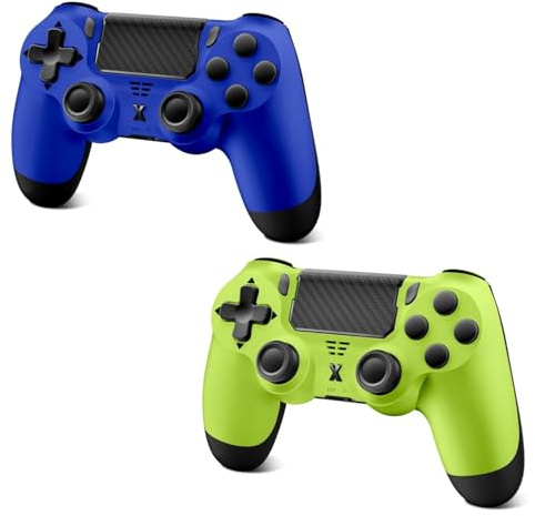 Glitfix 2 Pcs Wireless Controller for PS-4, Game Controller for PS-4/Pro/Slim/PC, Bluetooth Gamepad Joystick with Dual Vibration Touch Panel, Upgraded Six-Axis Sensor, 3.5mm Audio Jack(Blue+Yellow)