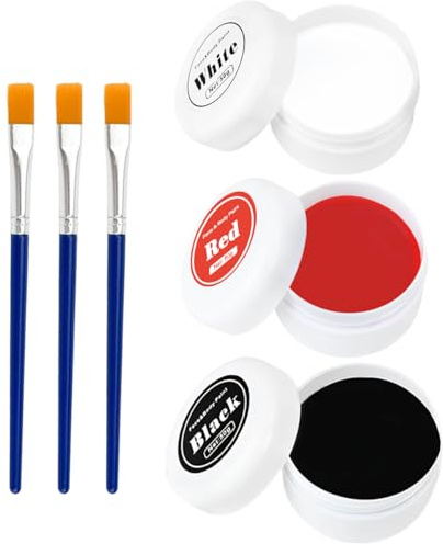 Halloween Schminke Set, Halloween Make Up, 150g Theaterschminke,Schwarz Rot Weiß Schminke Gesicht,Halloween Schminke Erwachsene Kinder mit 3 Pinseln,Face Paint für Joker Vampir Zombie Skelett Makeup