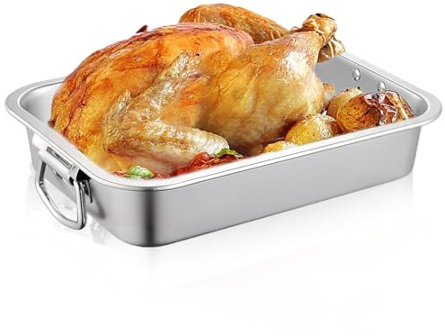 Backblech Edelstahl, Auflaufform mit Griffen 40cm, Backblech Edelstahl Rechteckig Ofenform, Rechteckig Auflaufform mit Griffen, Ofenblech Kuchenblech für Lasagne Spülmaschinenfest Wabenartige