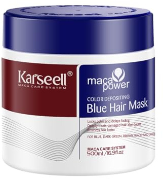 Karseell Mascarilla Capilar Azul para Cabello Teñido, 500 ml | No es un Tinte Permanente,Para Cabello Azul Previamente Teñido
