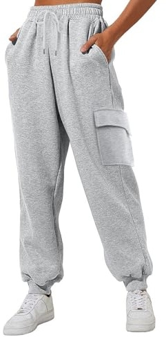 Richymfa Pantaloni Tuta da Donna Cargo Sportiva Larghi Pantaloni della Tuta in Cotone con Tasche e Coulisse Pantalone da Trekking Leggeri Casual Pants da Lavoro Joggers Tempo Libero All'aperto