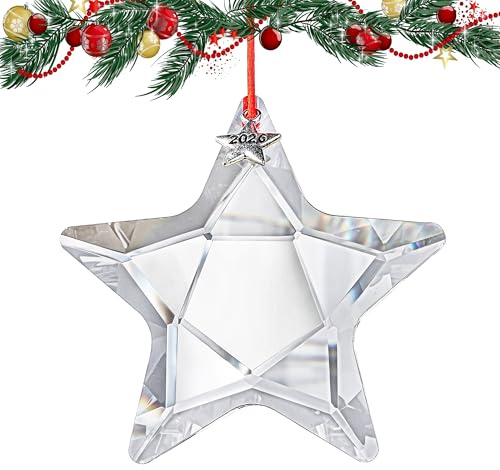 KANPURA Crystal Star Christmas Ornament for Tree Decoration 2026 Glass Star Prism for Windows, Garden, Car Decor