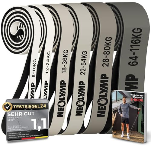 NEOLYMP Resistance Bands aus doppelbeschichtetem Naturlatex mit Fitness E-Book - Lange Fitnessbänder für Krafttraining, Widerstandsbänder, Klimmzugbänder