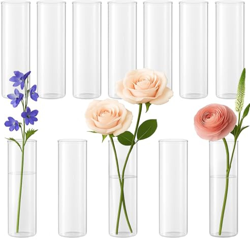 GREENSAPPIRE Zylinder Vase Glas 12er Kleine Vasen Transparent Glasvasen für Hochzeitsdekorationen, Schwimmender Kerzenständer Home Tisch Deko Glasvasen