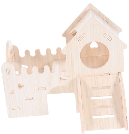 BESPORTBLE Maison Bois pour Hamster avec Fenêtre Observation et Toboggan Abri Double Détachable pour Petits Animaux et Souris