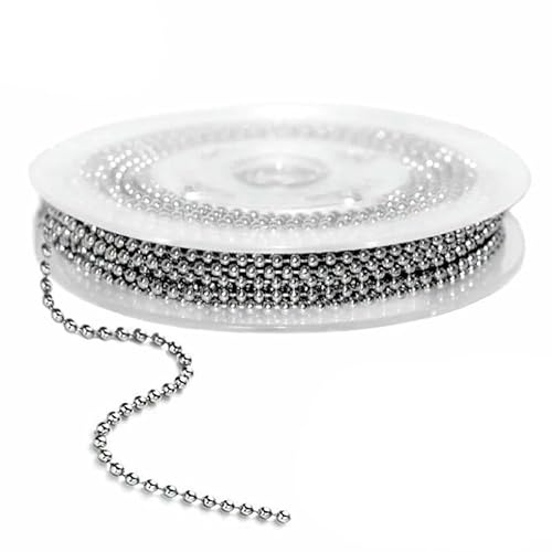 5 m lange Kugelkette aus Stahl (1,2–4,0 mm) für Schmuckherstellung, Armbänder, silberfarbene Metallkugelkette mit Reißverschluss (Stahl, 2 mm)