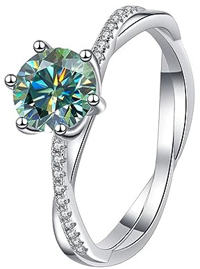 Förlovningsringar for kvinnor 0,5-1ct runda skurna D-färg VVS1 S925 sterling silver diamantringar Gröna vigselringar for med certifikat(7)