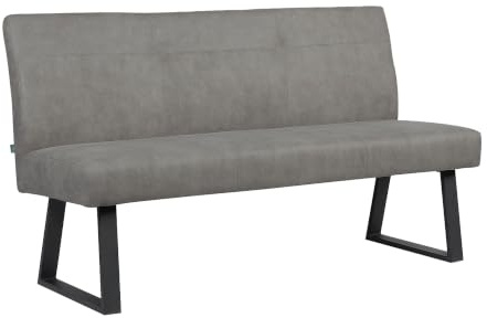 DUBI Möbel Sitzbank Joyce 160 cm mit Federkernpolsterung – Moderne Esszimmerbank Grau – Gepolsterte Küchenbank mit 15 cm Polsterung & Metallbeinen Schwarz