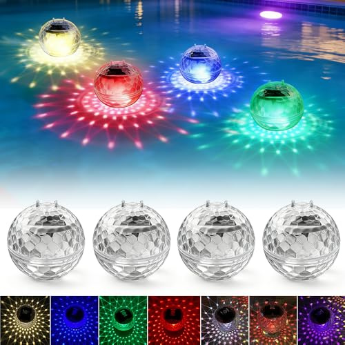 HOVCEH 4 Stück Solar Schwimmende Poolbeleuchtung,Poolbeleuchtung Solar,7 Farben RGB Pool Lichter Schwimmend,Solar Schwimmlichter,Schwimmkugel Sola-r für Schwimmbad,Pool,Teich,Brunnen,Wasserparks (C)