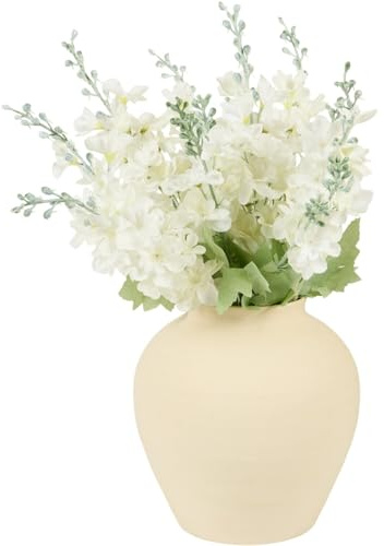 wilko Large Delphinium Vase Arrangement, White Artificial Flowers with Cream Vase, 45cm