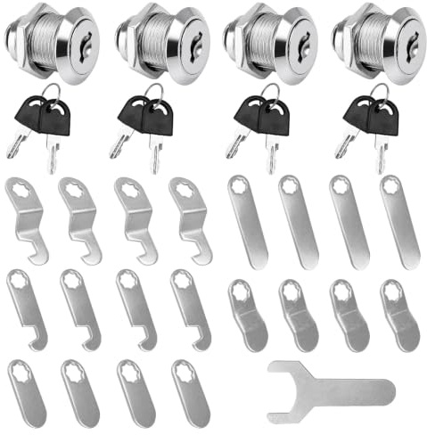 4Pcs 20mm Security Mailbox Lock, Letter Post Box Cabinet Drawer Cam Lock with Keys & Different Lock Plates, Toolbox Door Cupboard Locks Cupboard Lever Furniture Locks Locker