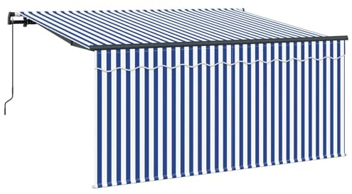 Roanoer Toldo de brazo articulado retráctil de 300 x 200 x 165 cm con persiana, marco de aluminio estable, protección solar, para terraza, jardín y balcón, color azul y blanco