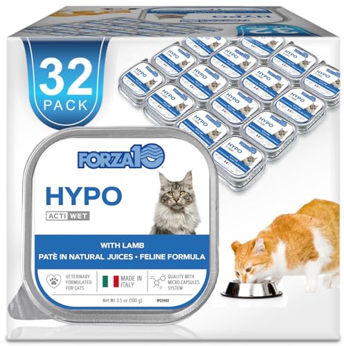 Forza10 - Cat Food, Vet-Approved Hypoallergenic Wet Cat Food, Non GMO, Lamb Flavor, Adult Cats with Allergies, Skin & Coat Support, Made in Italy (3.5 oz, 32 Pack)