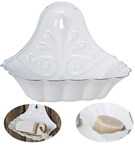 LS-LebenStil Emaille Seifen-Schale Weiß 16cm Altum Vintage Seifenhalter zur Wandbefestigung Seifenablage Seifenhalterung für Bad oder Küche oder als Schwammhalter in Dusche Badewanne