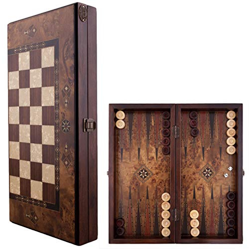 Helena wood art Classic Backgammon Set - 16 inches Medium Backgammon Board | Burl