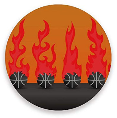 Posavasos con diseño de seis balones de baloncesto en taza de fuego para copas de vino, posavasos con diferentes patrones adecuados para tipos de tazas y tazas, madera, 1, 4 pieces set