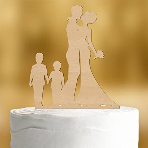Cake Topper Brautpaar mit Kindern Jungen [großer Junge, kleiner Junge] - Hochzeit deko Holz Hochzeitstorte deko Kuchendeko Hochzeit Tortendekoration Verlobung Tortendeko