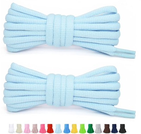 Stepace 1/4 Oval Athletic Shoelaces [2 Pairs] 39-63 in 12 Colors Half Round Shoe Laces for Sneakers Light Blue 120