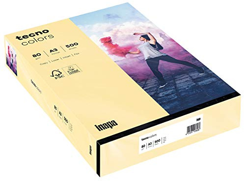inapa farbiges Druckerpapier, buntes Papier tecno Colors: 80 g/m², A3, 500 Blatt, chamois