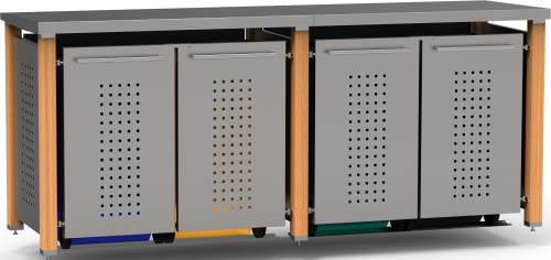 Mülltonnenbox aus Edelstahl mit Lärchepfosten (4X 240l, F-Design, Pultdach, Edelstahl)