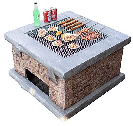 Braciere da Esterno Set di Braciere in Legno per Esterni in Simil Pietra, Tavolo con Griglia per Barbecue All'aperto per Falò per Feste Barbecue in Cortile E Cortile, 75 Cm/29,5 (Color : Kit-1)