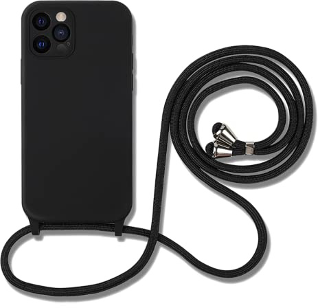 Hadwii Hülle für iPhone 13 mit Band Handykette Handyhülle zum Umhängen Kameraschutz Weiches Silikon Necklace Schutzhülle mit Mikrofaser-Innenfutter Stoßfestes Cover, Schwarz