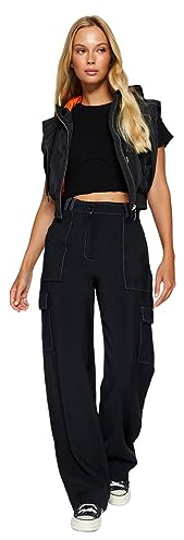 Trendyol Pantalones Pierna Recta de Cintura Alta para Mujer Informales, Negro, 38