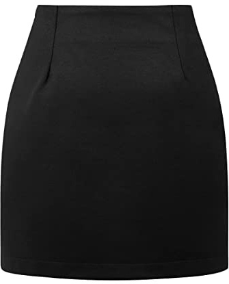 IDEALSANXUN Black Mini Skirt for Women Trendy 2025 Bodycon Pencil Wrap Leather Short Mini Skirts, Pure Black, M