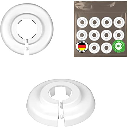 FUX 10 stycken individuella rosetter för värmerör, olika storlekar för rördiametrar från 15 mm till 22 mm, trim, kylarrör, lock, biologisk polyeten vit (18 mm)
