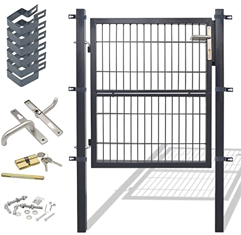 Ansobea Gartentor Anthrazit 100x100cm Gartentür mit Schloss Zauntür für Garten Tor Gartenpforte Gitterzaun
