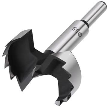 Vearter Broca Forstner de 55 mm, de acero con alto contenido de carbono con vástago redondo, broca perforadora para madera, madera maciza, MDF, plástico, aglomerado, madera contrachapada | Broca multidiente para carpintería, perforación suave, broca perforadora para madera maciza, MDF, plástico, aglomerado