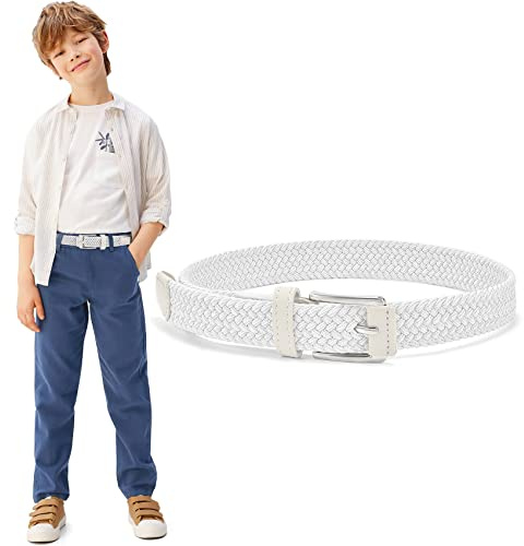 WHIPPY Kinder Gürtel Elastik Unisex Geflochtener elastischer Stretch Gürtel gewebter gürtel für Jungen und Mädchen Endspitze aus Leder mit Dornschließe, 3 cm breite