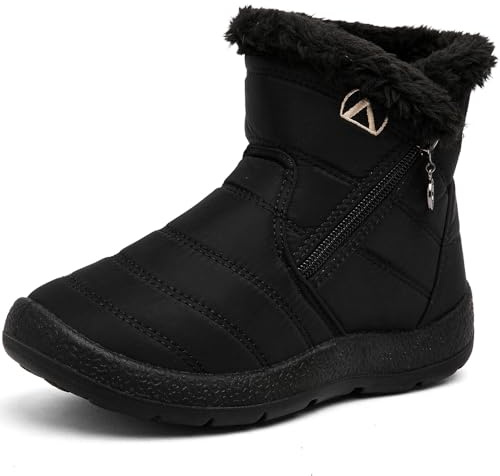 GOGOUP Enfant Bottes de Neige Garçons Filles Bottes Doublure Chaud Peluche Bottes Confortable Imperméable Bottines d'hiver Extérieur Antidérapante Noir 30 EU