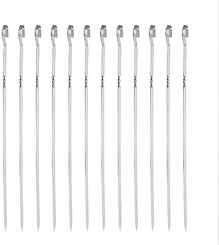 Set di 12 spiedini per barbecue, in acciaio inox, riutilizzabili, piatti in metallo, spiedini per kebab, spiedini per barbecue all'aperto, feste in famiglia, shish kabob (35 cm)