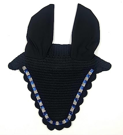 Fliegenhaube Fliegenmaske Ohren Baumwolle Schwarz Blau Glitzer Strass Glitzerhaube VB WB X Full Fliegenschutz (WB, Haube Royal)