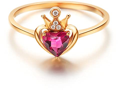 Dsnyu Gelbgold Ringe 18K, 0.336ct Turmalin Heiratsantrag Ringe, Gold Ringe für Damen Krone Bandring Verlobung Größe 65 (20.7)