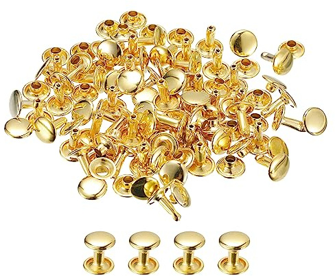 QUARKZMAN 100 Ensembles de Rivets en Cuir, Rivets à Double Tête de 7x8mm en Métal Pour La Réparation D'Artisanat en Cuir, Bricolage Pour Sacs à Main Ceintures Chaussures, Couleur Or