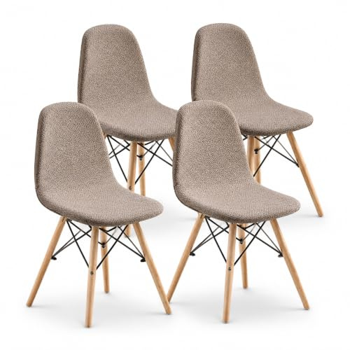 KELUINA Elastische Stuhlbezüge, 4er-Set Moderne, geschwungene Universelle Jacquard-Stuhlbezüge Maschinenwaschbar, abnehmbar Geeignet für Esszimmer, Hotels, Partys (Taupe,4 Stücke)