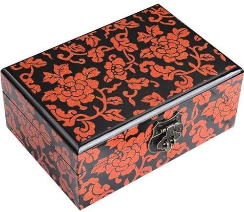 Antik kinesisk stil trä smyckeskrin tryck-glänsande lack makeup box smycken smycken smycken bröllopsgåva gåva